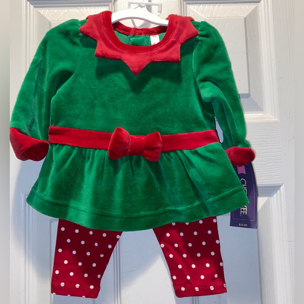 Cherokee holiday elf 2 piece set velour size 9 month Christmas